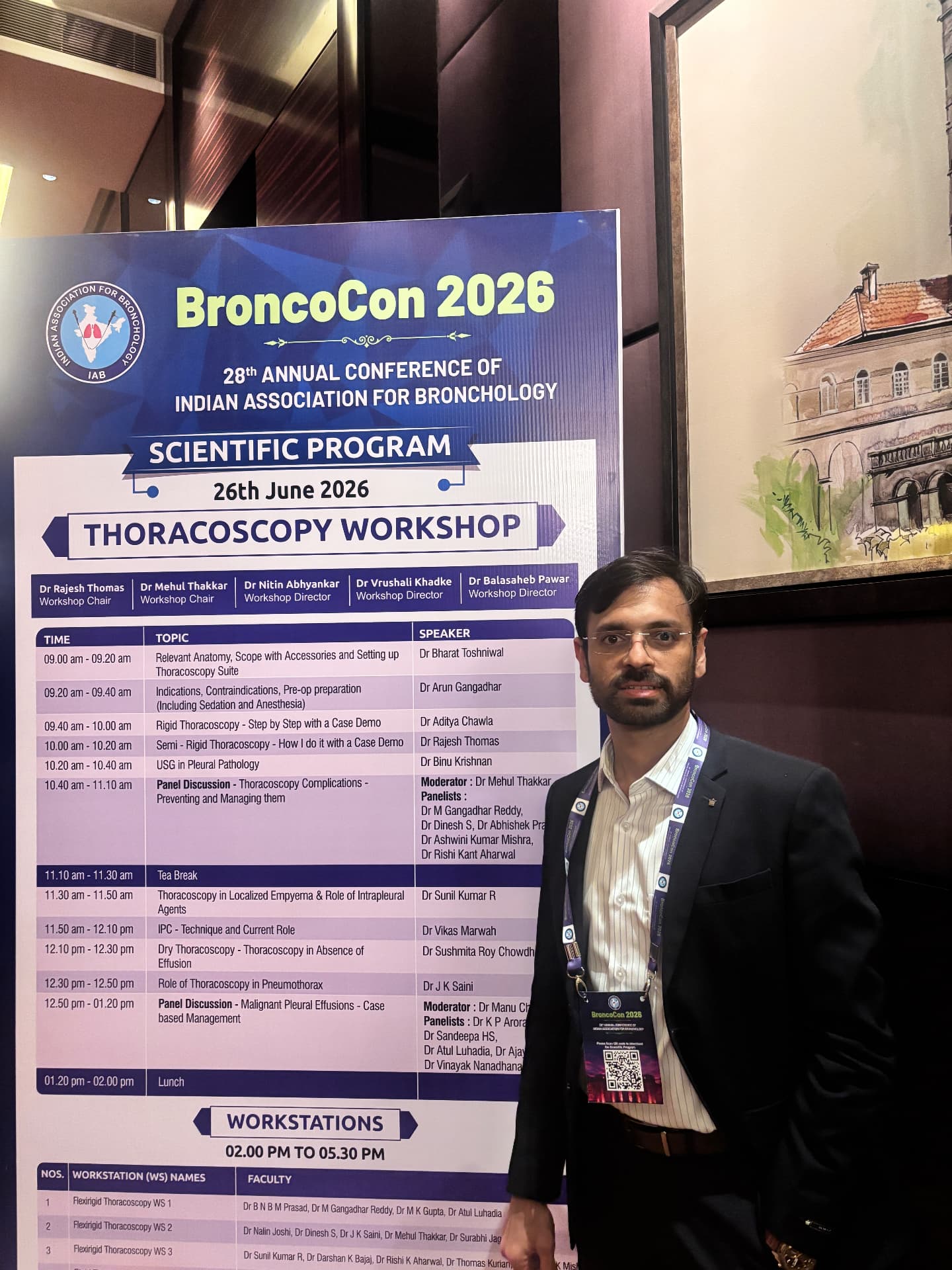Dr. Arun Gangadhar at BroncoCon 2026, faculty for the thoracoscopy workshop
