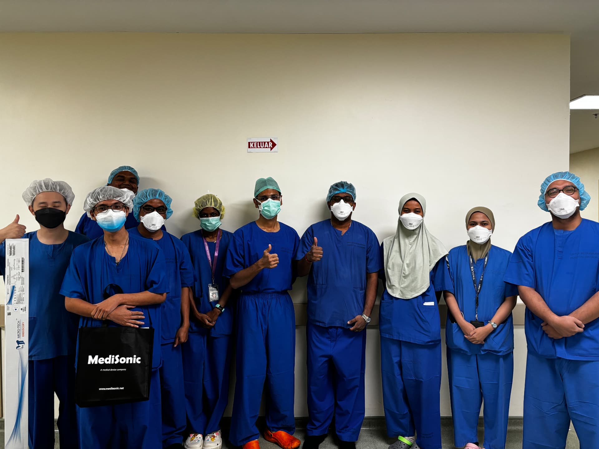 Dr. Arun Gangadhar with the bronchoscopy team during his interventional pulmonology fellowship in Malaysia